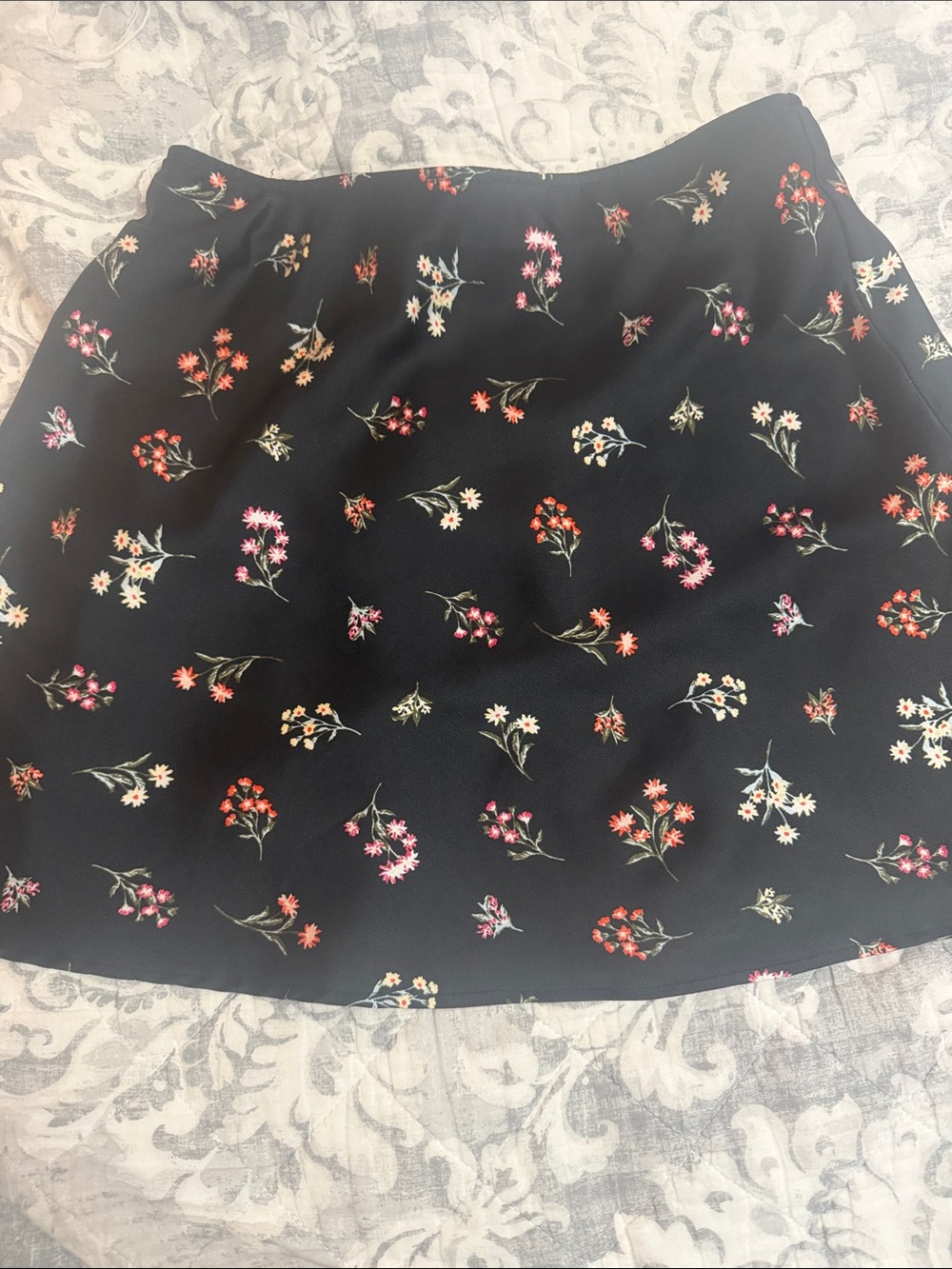 No Boundaries Black Floral Skater Skirt with Multi-Color Blooms